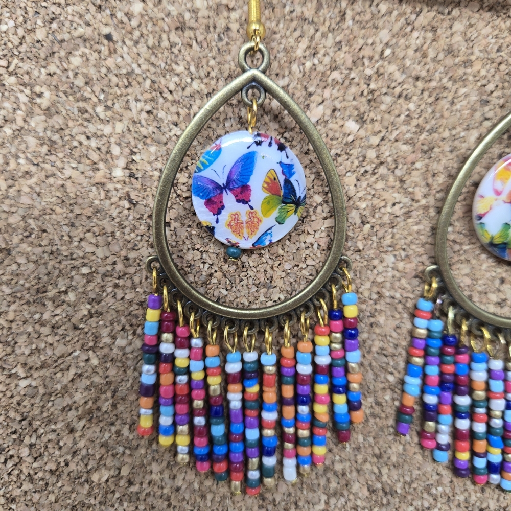 Colorful Beaded Teardrop Earrings - Picture 2 of 2